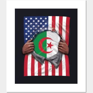 Algeria Flag American Flag Ripped - Gift for Algerian From Algeria Posters and Art